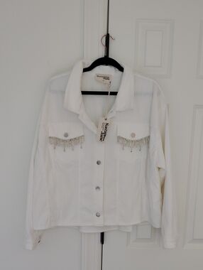 NWT Savannah Jane White Corduroy Jacket With Rhinestone Fringe 1X